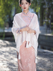 White Crochet Knit Cheongsam Wrap Shawl