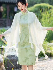 White Crochet Knit Cheongsam Wrap Shawl