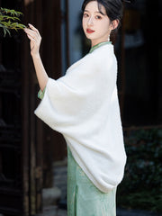 White Knit Women Open Front Poncho Wrap