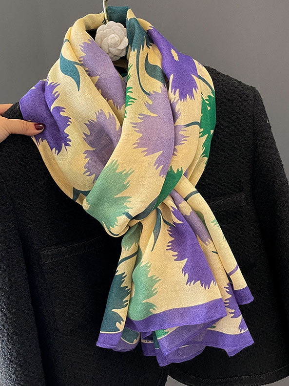 Lightweight Floral Print Linen Women Scarf Shawl