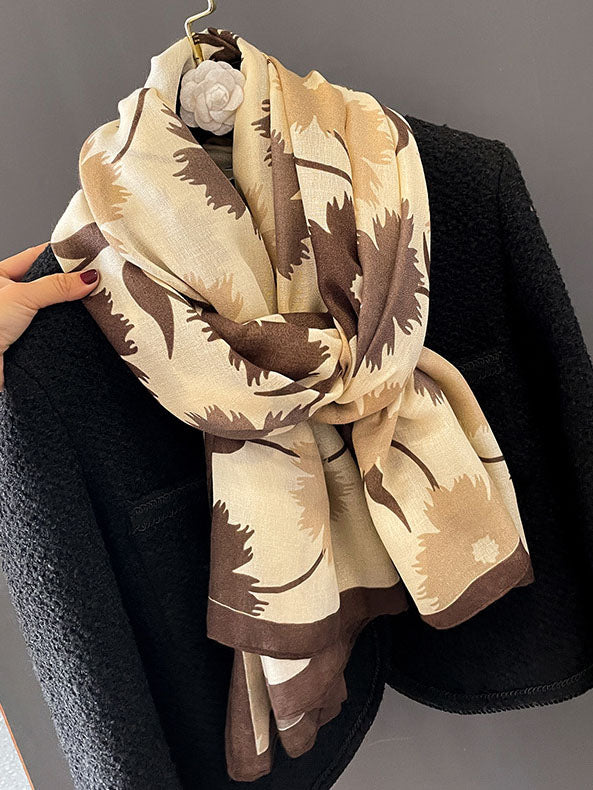 Lightweight Floral Print Linen Women Scarf Shawl
