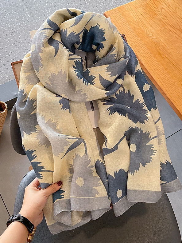 Lightweight Floral Print Linen Women Scarf Shawl