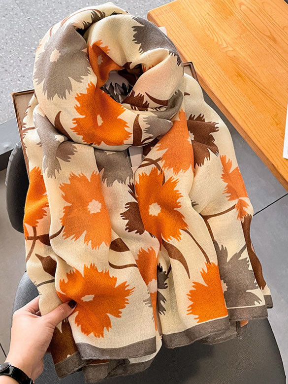 Lightweight Floral Print Linen Women Scarf Shawl