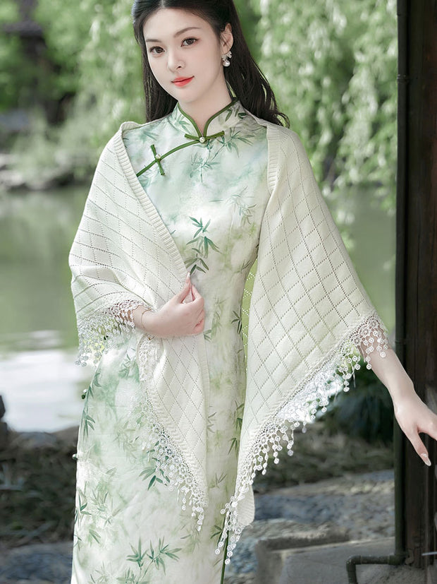 White Knit Tassels Trim Wrap Shawl