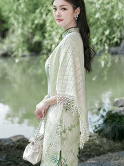 White Knit Tassels Trim Wrap Shawl