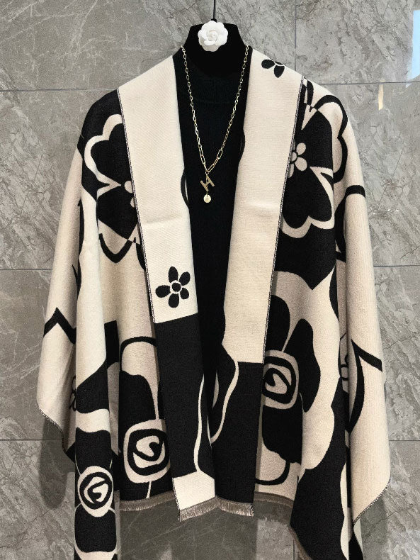 Floral Pattern Woman Long Winter Scarf Shawl Wrap