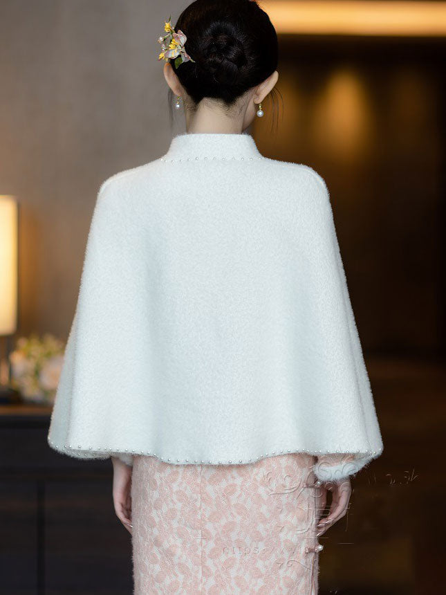 Elegant Faux Fur Cape Bridal Shawl with Beaded Embellishments