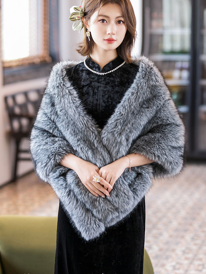 White Camel Women Wedding Party Faux Fur Shawl Wrap Shawl
