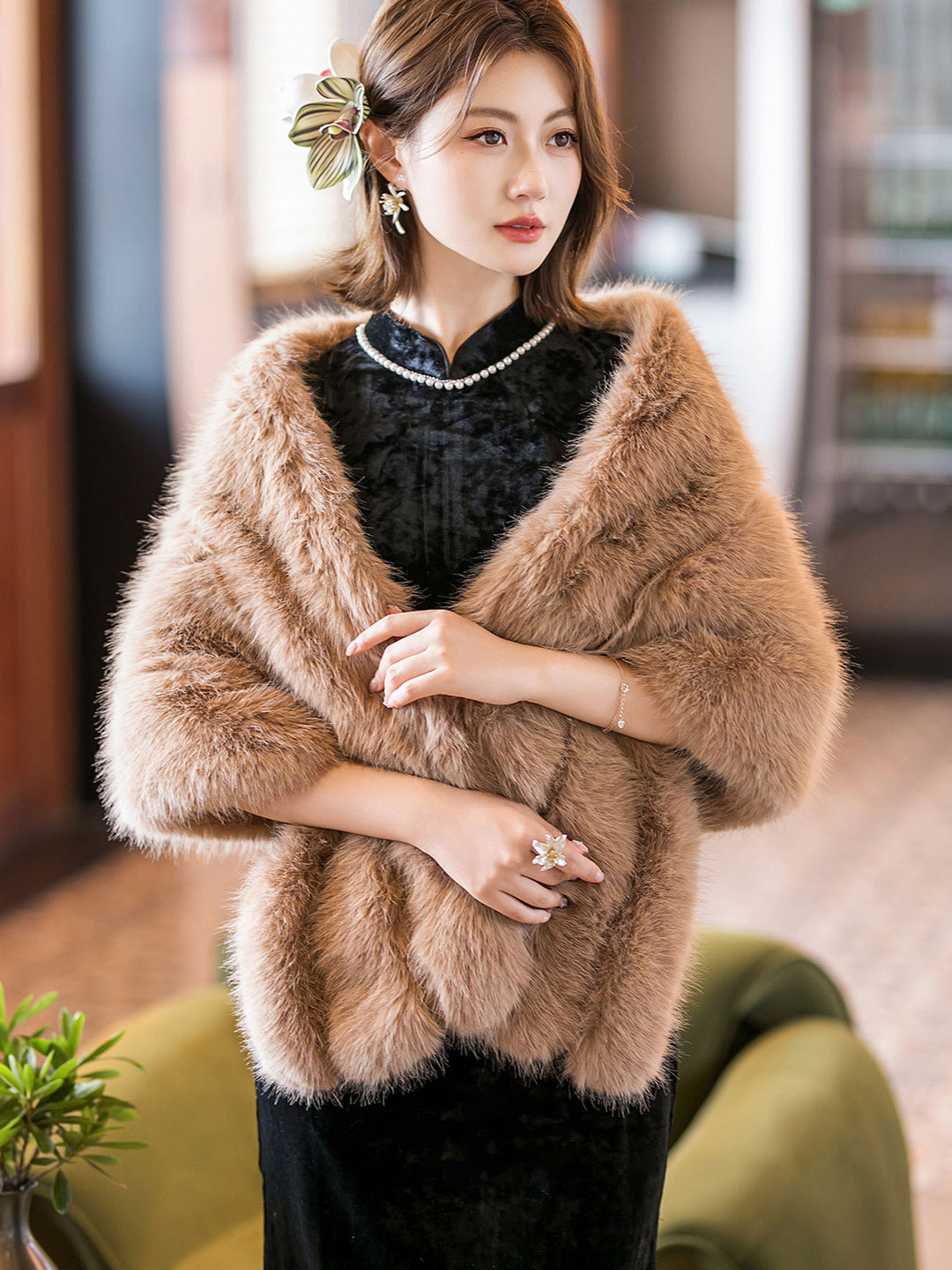 White Camel Women Wedding Party Faux Fur Shawl Wrap Shawl