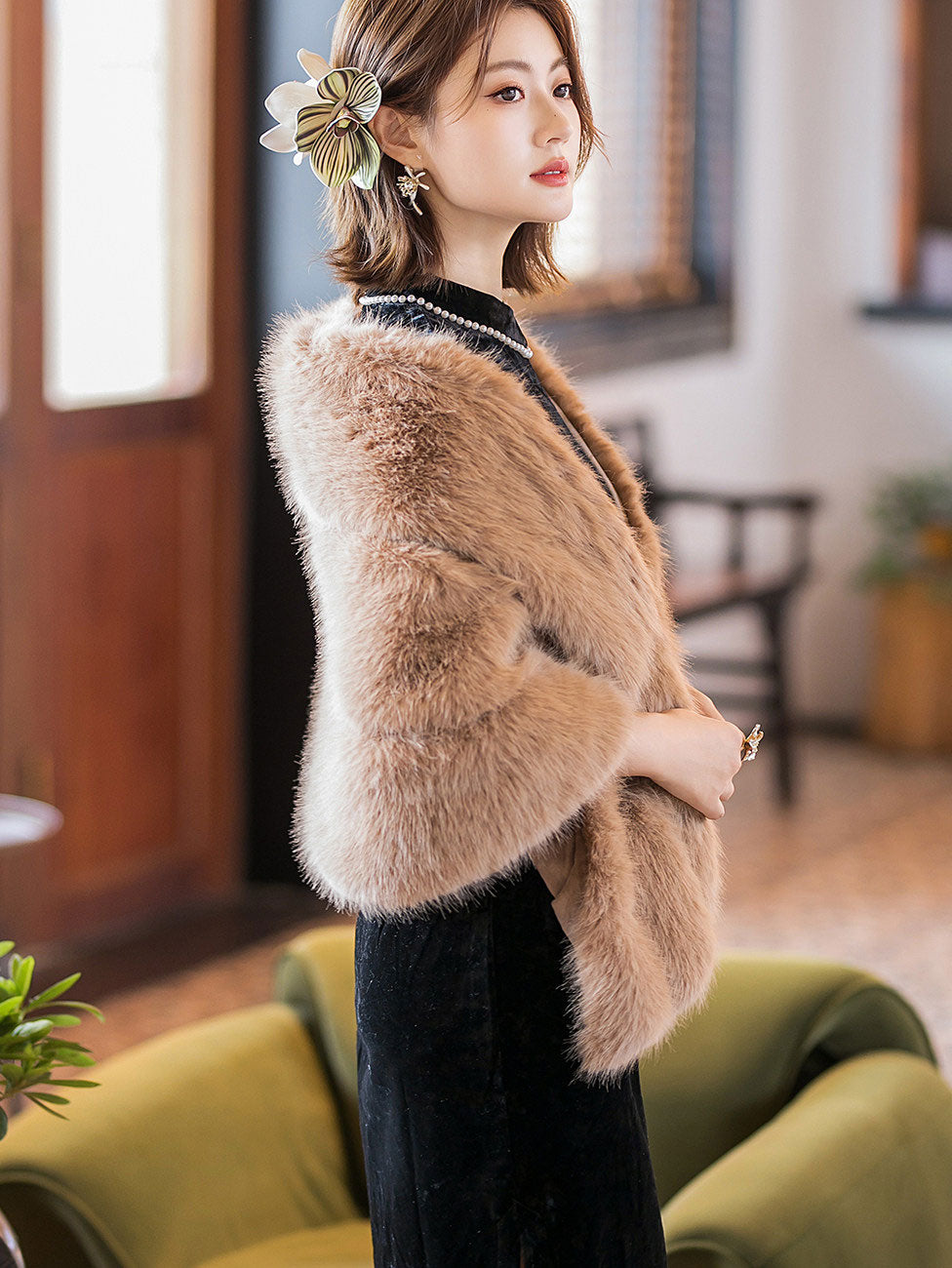 White Camel Women Wedding Party Faux Fur Shawl Wrap Shawl