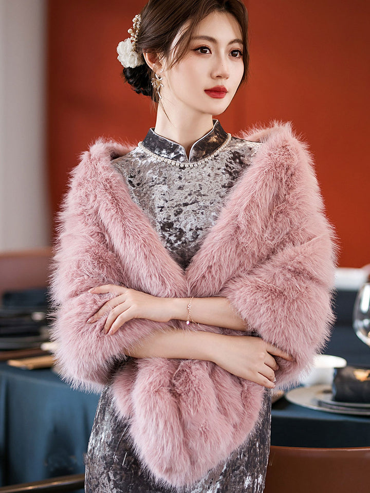 White Camel Women Wedding Party Faux Fur Shawl Wrap Shawl