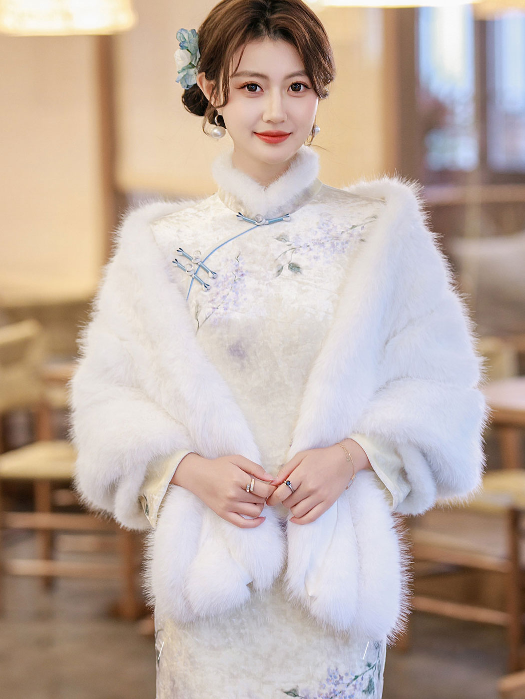 White Camel Women Wedding Party Faux Fur Shawl Wrap Shawl