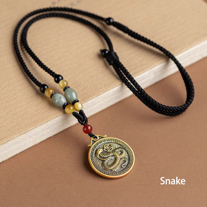 Chinese Zodiac Pendant Necklace Luck Brass Medallion