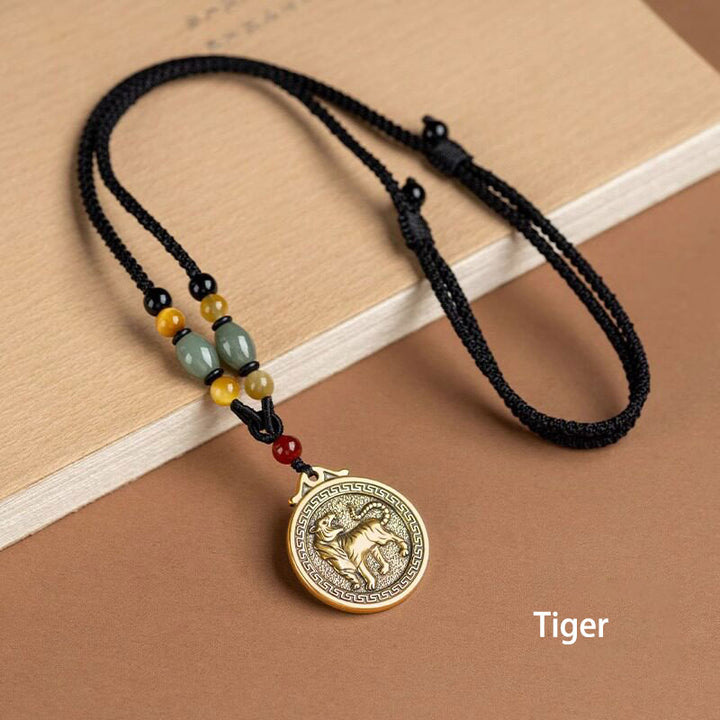 Chinese Zodiac Pendant Necklace Luck Brass Medallion