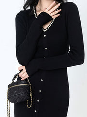 Black Winter Knit Sweater Midi Dress