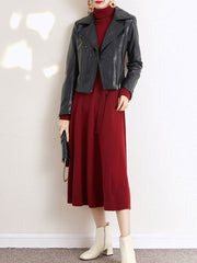 Black Red Winter Knit Sweater Belt A-line Maxi Dress