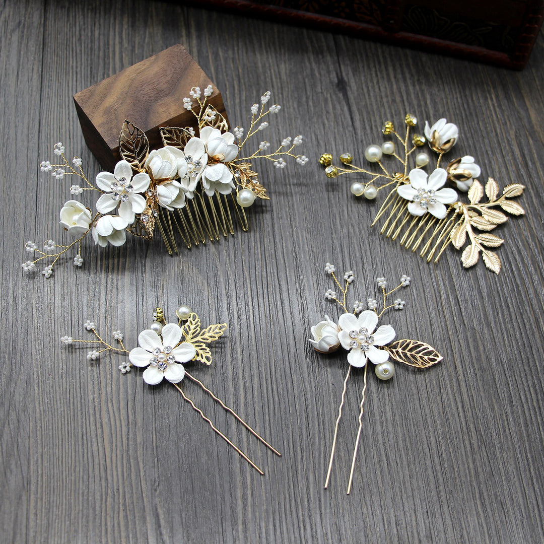 4 Pics Rhinestone Flower Bridesmaids Wedding Hair Combs Pins