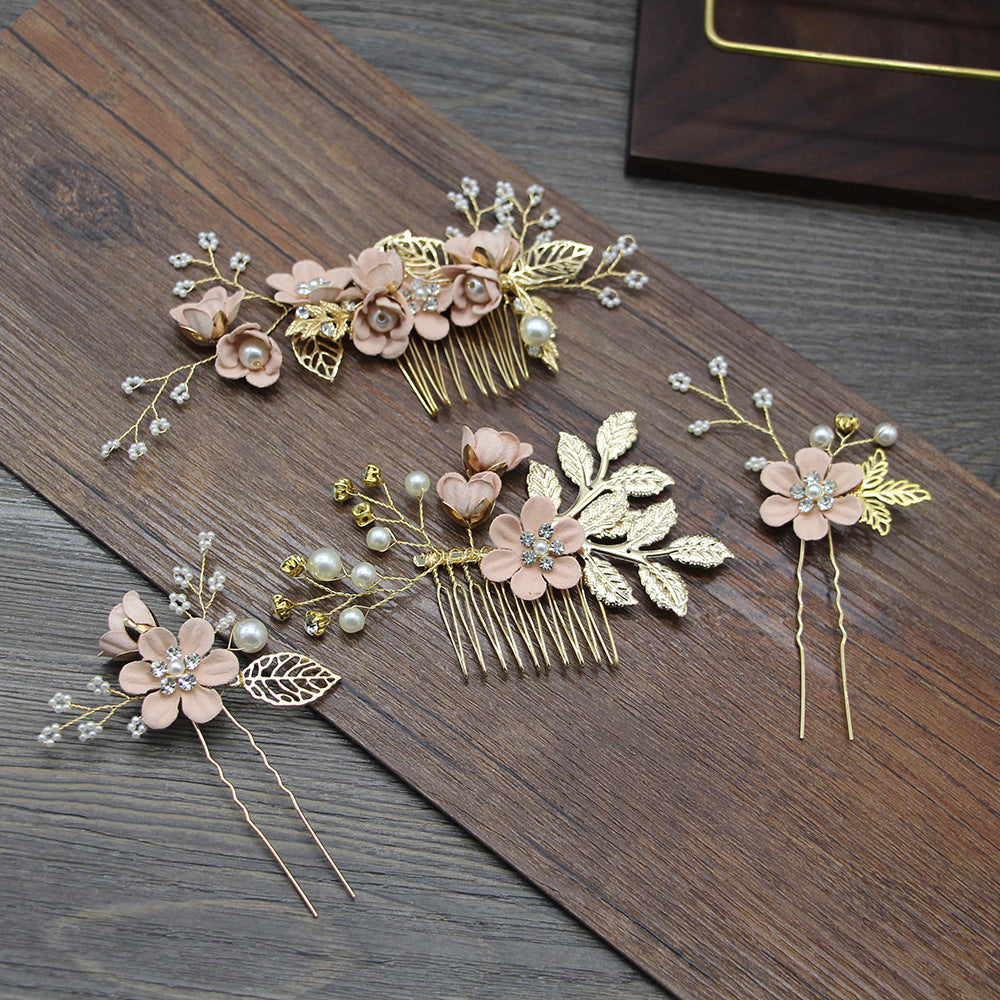 4 Pics Rhinestone Flower Bridesmaids Wedding Hair Combs Pins