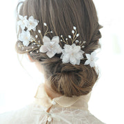 2 Pieces Rhinestone Chiffon Flower Bridal Wedding Hair Pins