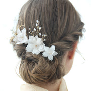 2 Pieces Rhinestone Chiffon Flower Bridal Wedding Hair Pins