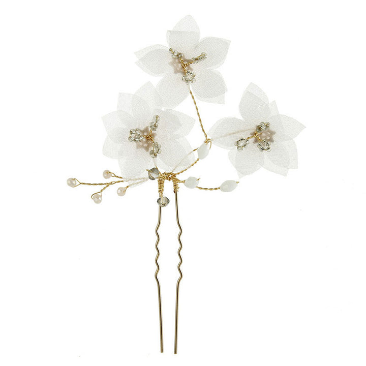 2 Pieces Rhinestone Chiffon Flower Bridal Wedding Hair Pins