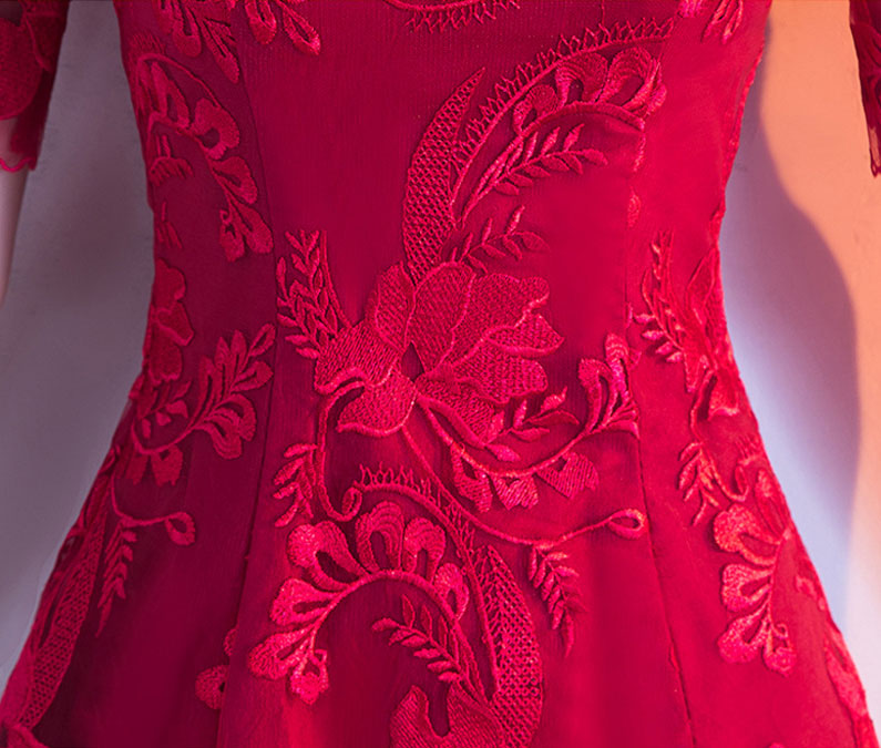 Red Lace Short A-Line Cheongsam Qi Pao Dress