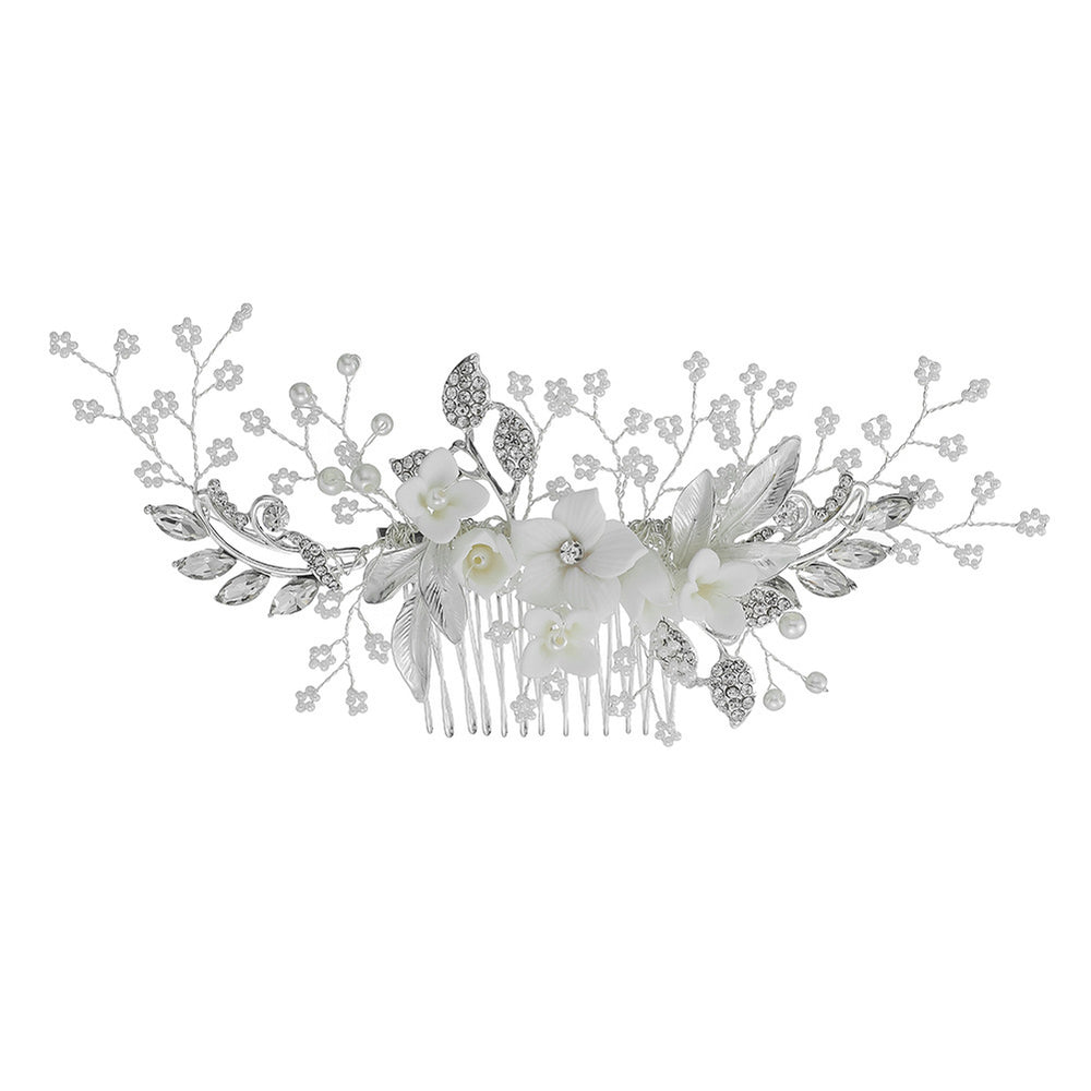 Silver Rhinestone Crystal Flower Bride Wedding Hair Comb