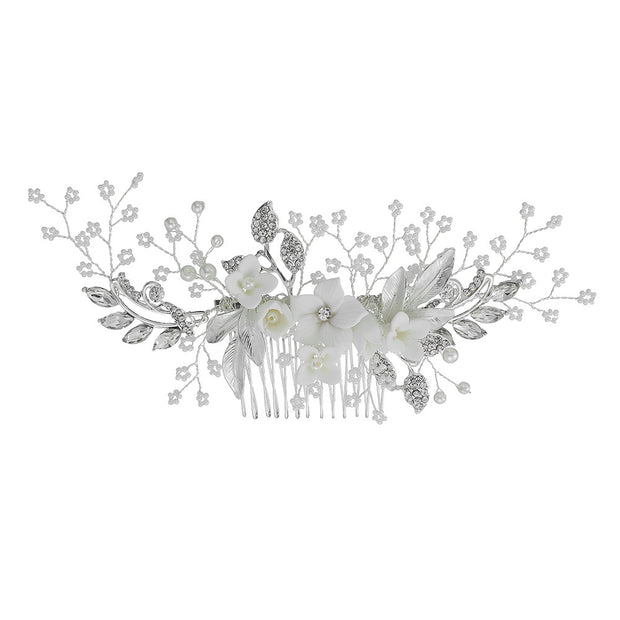 Silver Rhinestone Crystal Flower Bride Wedding Hair Comb