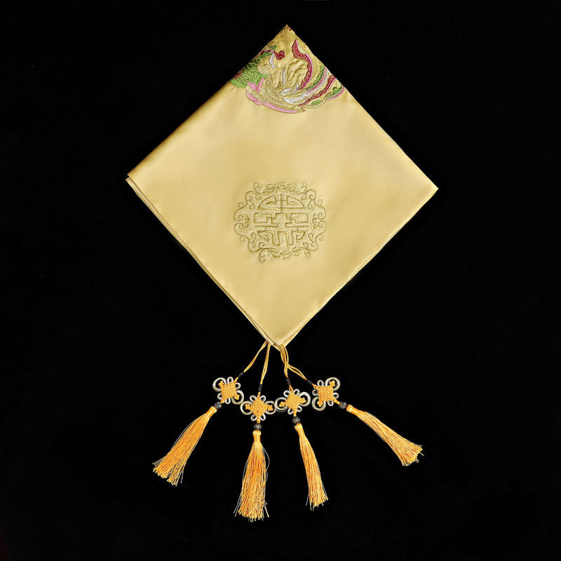 Yellow Embroidered Dragon Phoenix Chinese Wedding Bride Veil