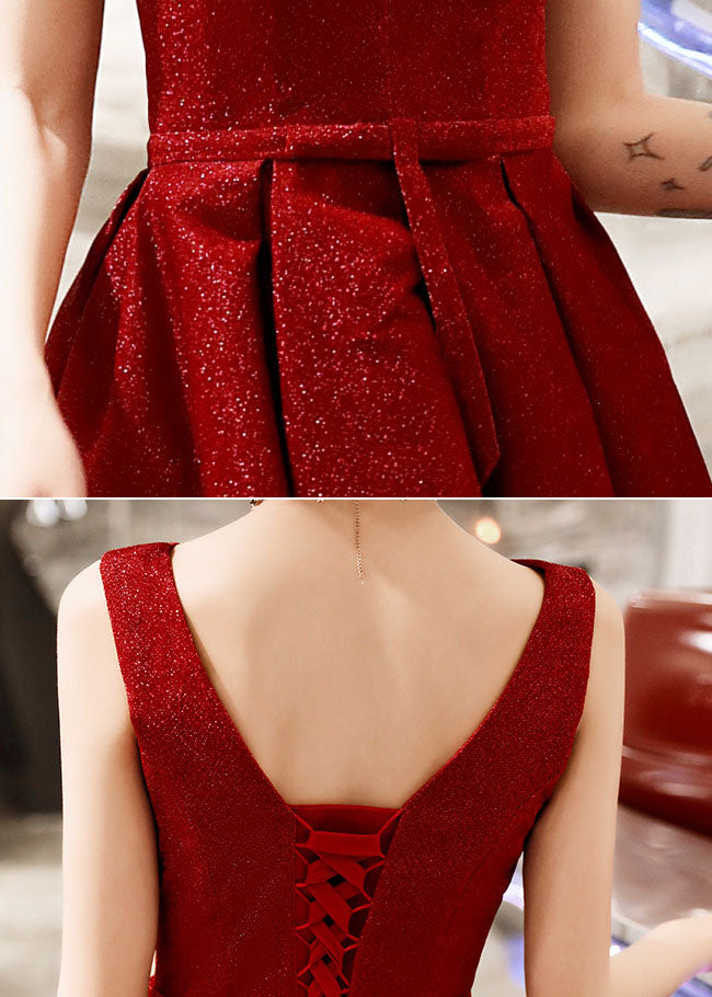 Shimmer Wine Red Fit & Flare Wedding Party Dress - IMALLURE XXL Shimmer Wine Red Fit & Flare Wedding Party Dress - IMALLURE XXL