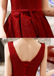 Shimmer Wine Red Fit & Flare Wedding Party Dress