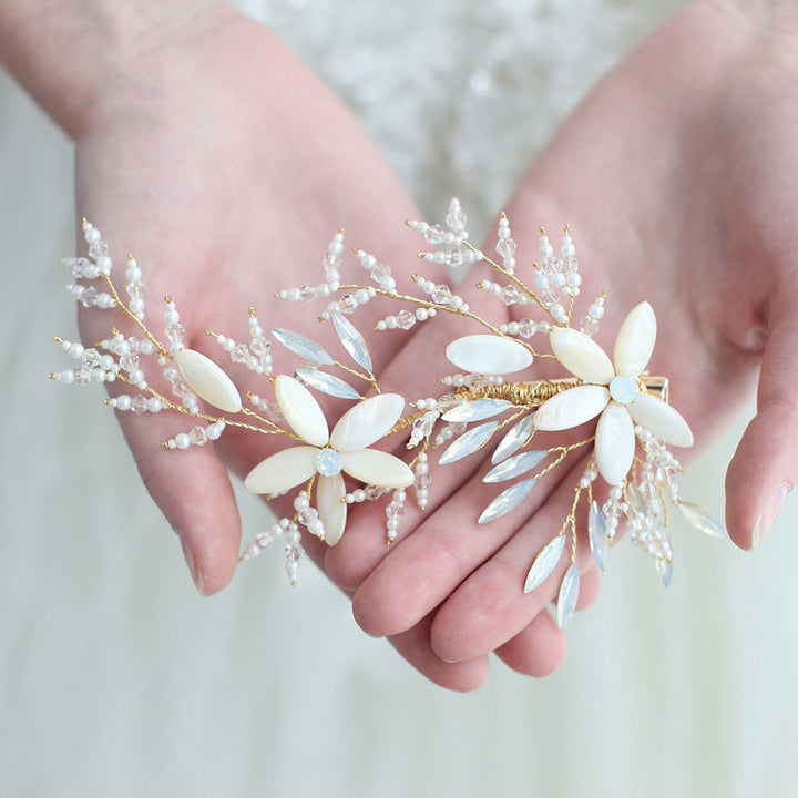 Rhinestone Chiffon Flower Bridal Wedding Hair Vine Clip