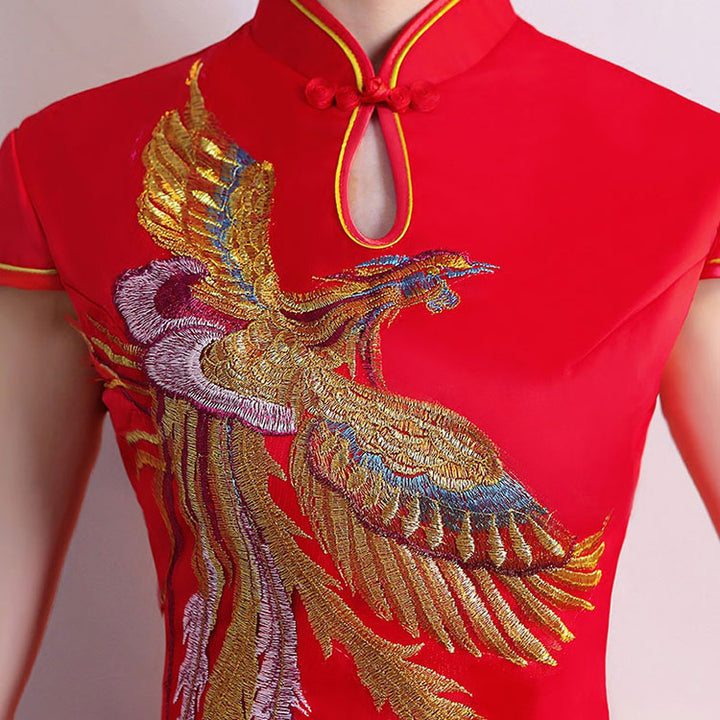 Phoenix Appliques Maxi Cheongsam Qi Pao Dress