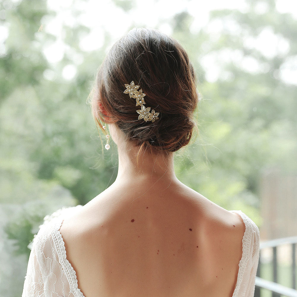 2 Pieces Gold Crystal Bridal Bridesmaids Wedding Hair Pins Clips