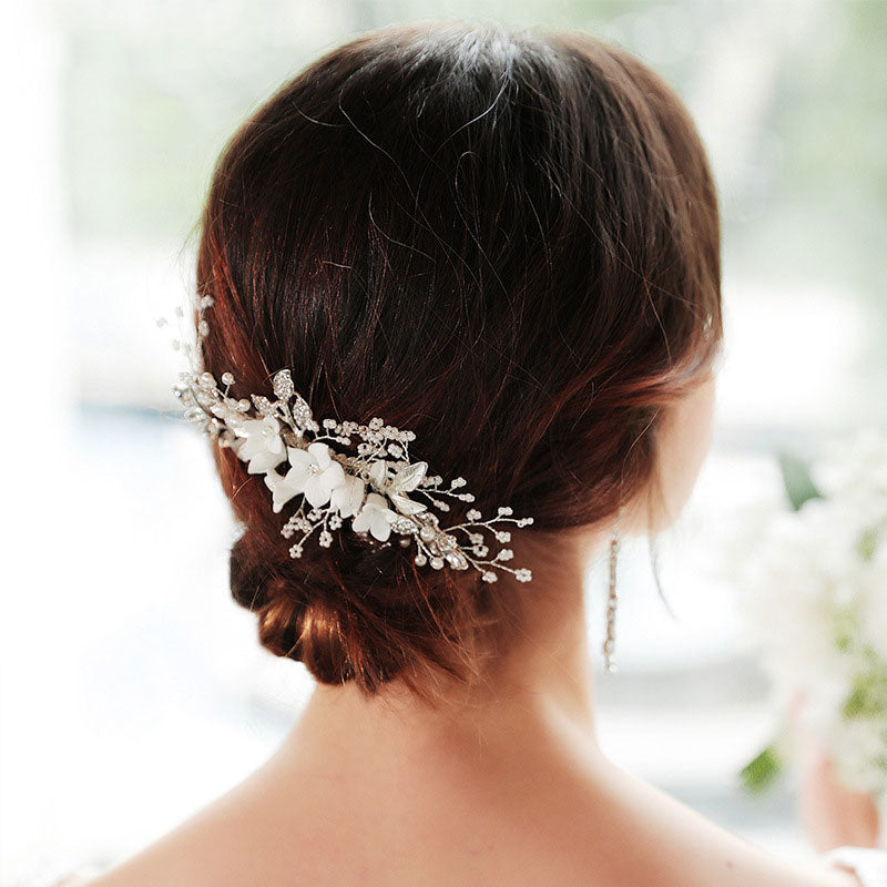Silver Rhinestone Crystal Flower Bride Wedding Hair Comb