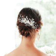 Silver Rhinestone Crystal Flower Bride Wedding Hair Comb