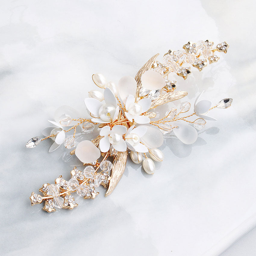 Rhinestone Pearl  Flower Bridal Wedding Hair Clip