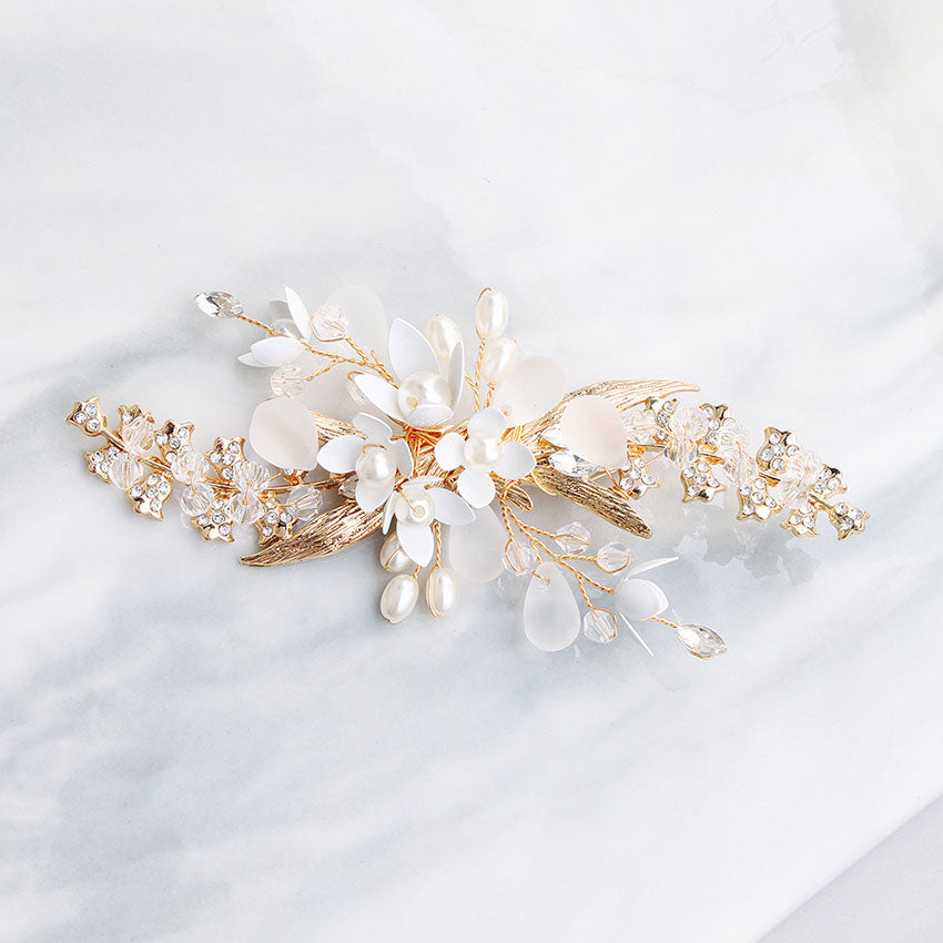 Rhinestone Pearl  Flower Bridal Wedding Hair Clip