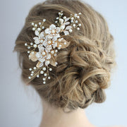 Rhinestone Pearls Leaf Flower Bridal Wedding Hair Clip