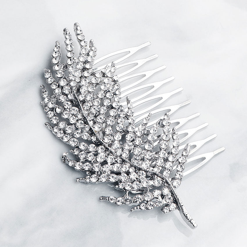 Rhinestone Leaf Bridal Wedding Side Hair Comb