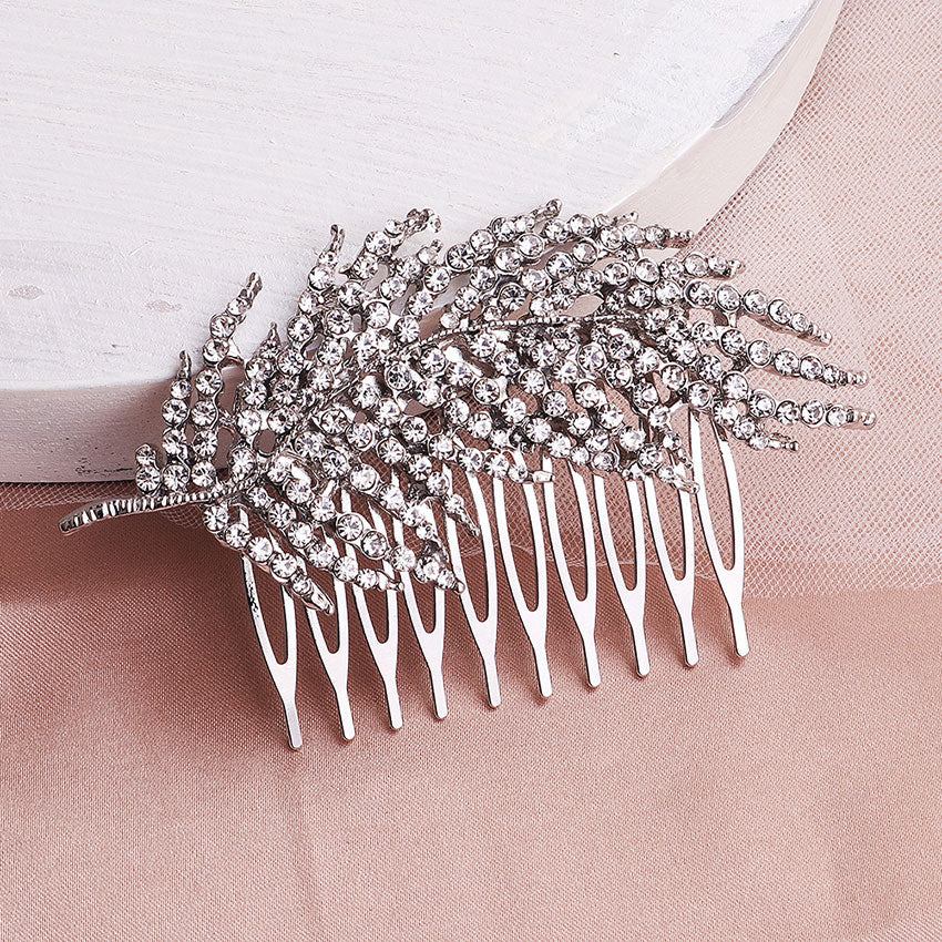 Rhinestone Leaf Bridal Wedding Side Hair Comb