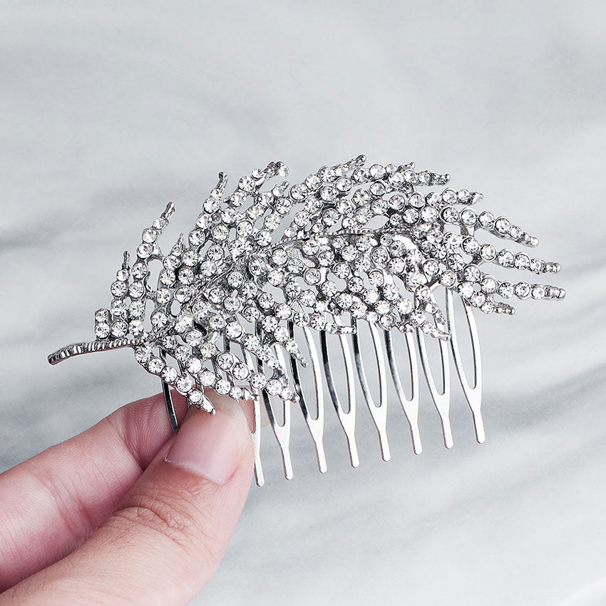 Rhinestone Leaf Bridal Wedding Side Hair Comb