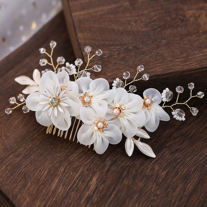 Fabrics Flower Rhinestone Wedding Bride Hair Comb Vine
