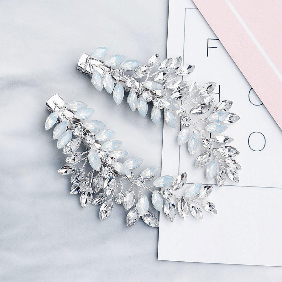 2 Pieces Rhinestone Crystal Flower Bride Wedding Hair Side Clips