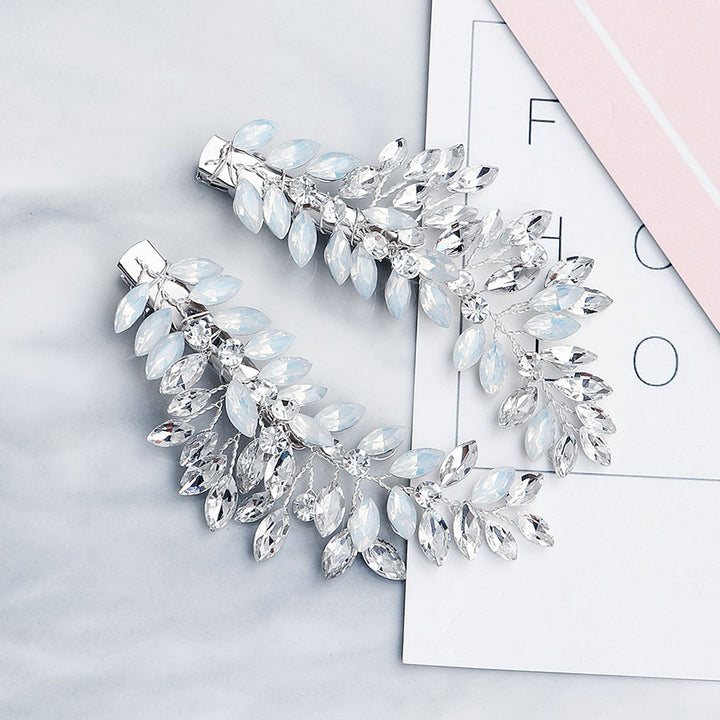 2 Pieces Rhinestone Crystal Flower Bride Wedding Hair Side Clips