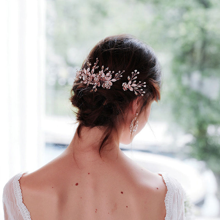 Rhinestone Petals Bride Wedding Hair Comb Pins
