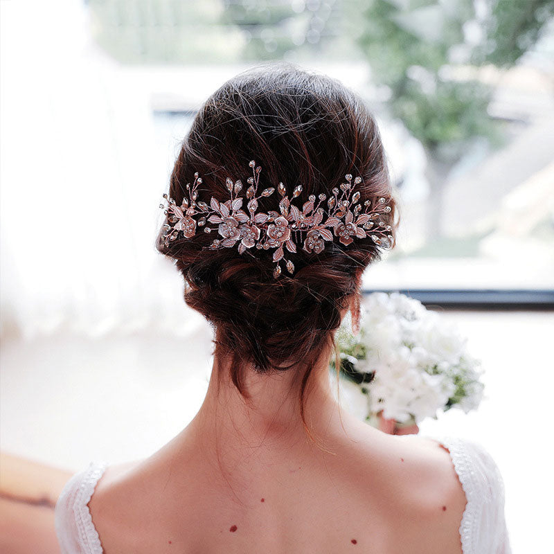 Rhinestone Petals Bride Wedding Hair Comb Pins