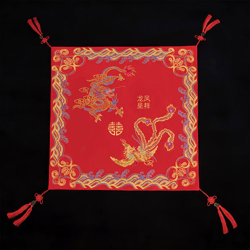 Red Embroidered Dragon Phoenix Chinese Wedding Bride Veil