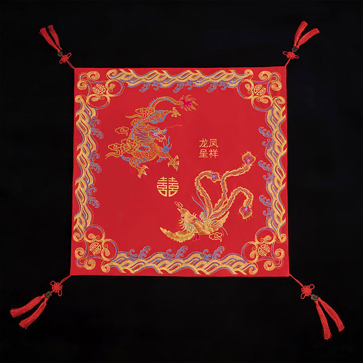 Red Embroidered Dragon Phoenix Chinese Wedding Bride Veil