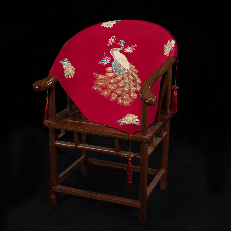 Red Embroidered Peacock Chinese Wedding Bride Veil